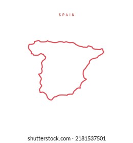 Spain editable outline map. Spanish red border. Country name. Adjust line weight. Change to any color. Vector illustration.