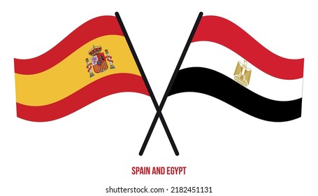 Spain and Egypt Flags Crossed And Waving Flat Style. Official Proportion. Correct Colors.