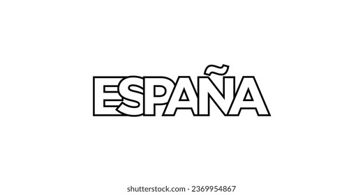Spain emblem for print and web. Design features geometric style, vector illustration with bold typography in modern font. Graphic slogan lettering isolated on white background.