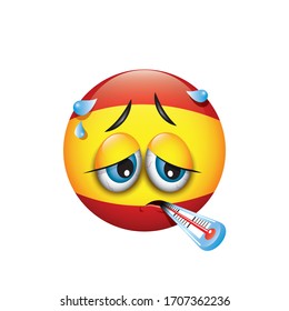 Spain emoji - sick emoticon with thermometer - isolated vector illustration