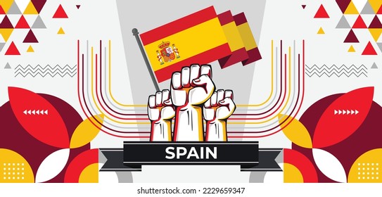 Spain Espana national day banner with flag colors theme background and geometric abstract retro modern red yellow design. Spanish Espanol people. Sports Games Supporters Vector Illustration.