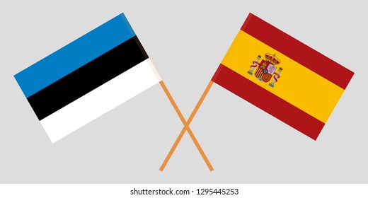 Spain and Estonia. The Spanish and Estonian flags. Official colors. Correct proportion. Vector illustration