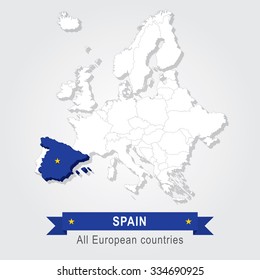 Spain. Europe administrative map.