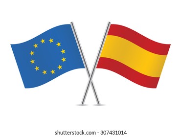 Spain and European Union flags. Vector illustration.