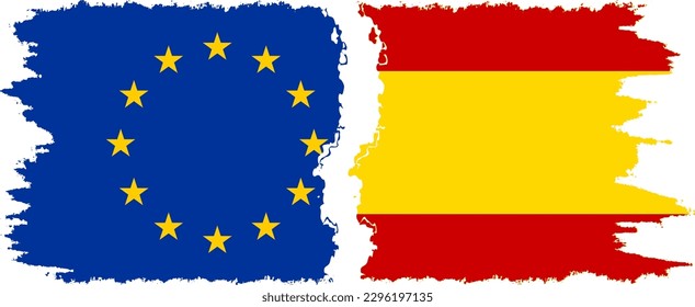 Spain and European Union grunge flags connection, vector