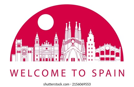 spain famous landmarks by silhouette style,vector illustration