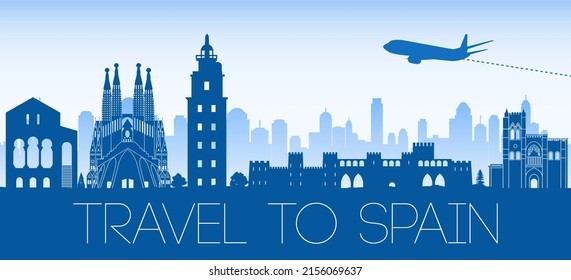 spain famous landmarks by silhouette style,vector illustration