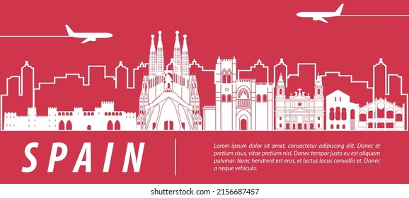 spain famous landmarks by silhouette style,vector illustration