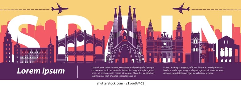 spain famous landmarks by silhouette style,vector illustration