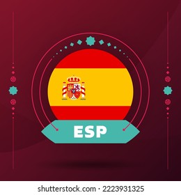 spain flag for 2022 qatar, world football cup tournament. isolated National team flag with geometric elements for 2022 soccer or football Vector illustration.