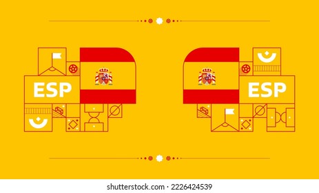 spain flag for 2022  world, Qatar football cup tournament. isolated National team flag with geometric elements for 2022 soccer or football Vector illustration.