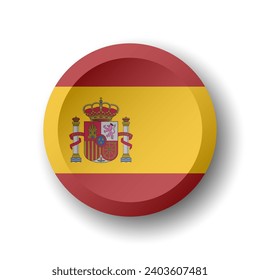 Spain flag - 3D circle button with dropped shadow. Vector icon.