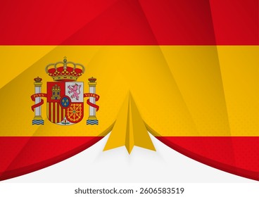 Spain Flag with Abstract Paper Airplane Design, National Flag in a geometric folded paper style. Vector illustration.