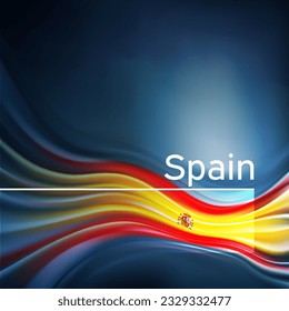 Spain flag background. Abstract spanish flag in the blue sky. National holiday card design. Business brochure design. State banner, spain poster, patriotic cover, flyer. Vector illustration