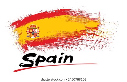 spain flag background from paint brushes, Brush stroke drawing of the spain flag, spain colorful brush strokes painted national flag icon..eps8, Spain flag made in textured brush stroke. National Day 