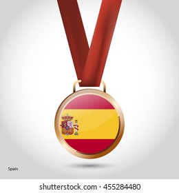 Spain Flag in Bronze Medal. Vector Illustration. RIO Olympic Game Bronze Medal. Vector Illustration