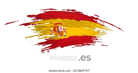 Spain flag. Brush strokes, grunge. Colored stripes spanish flag on a white background. Vector design of national poster, template. Place for text. Copy space. State spanish patriotic banner, flyer