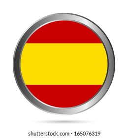 Spain flag button on a white background. Vector illustration.