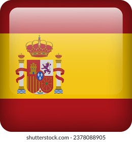 Spain flag button. Square emblem of Spain. Vector Spanish flag, symbol. Colors correctly.