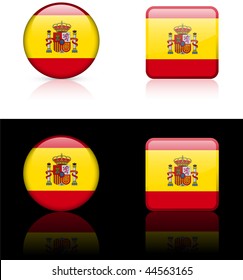 Spain Flag Buttons on White and Black Background Original Vector Illustration AI8 Compatible