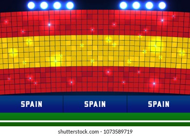 Spain flag card stunts. Spain soccer or football stadium background. vector