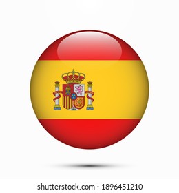 Spain flag circle shape button glass texture vector illustration
