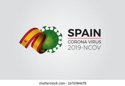 Spain flag with corona virus Symbol, (2019-nCoV), vector illustration. Minimal logo design