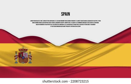 Diseño de la bandera española. Bandera española ondulada de satén o tela de seda. Ilustración vectorial.