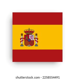 Spain flag - flat vector square with sharp corners and dropped shadow.