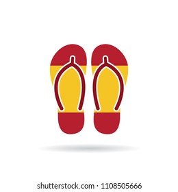 Spain flag flip flop sandals icon on a white background.