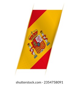Spain flag in the form of a banner with waving effect and shadow. Modern vector design.