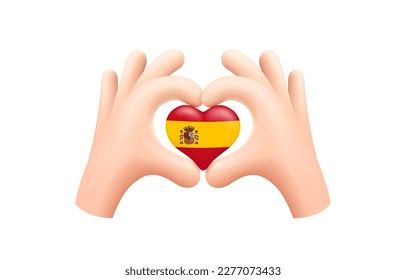 Spain flag in form of hand heart. National flag concept. Vector illustration.