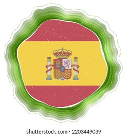 Spain flag in frame. Badge of the country. Layered circular sign around Spain flag. Attractive vector illustration.