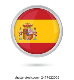 spain flag in frame round and glossy vector illustration, spainish national flag original color and Shapes, detailed vector design