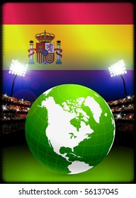 Spain Flag with Globe on Stadium Background Original Illustration