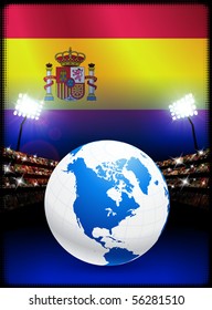 Spain Flag with Globe on Stadium Background Original Illustration