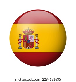 Bandera de España - placa de círculo brillante. Icono del vector.