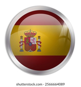 Spain flag - glossy circle button displays a colorful flag representing a country cultural identity and heritage. The essence of national pride and unity.