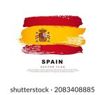 Spain flag. Hand drawn red and yellow brush strokes. Vector illustration isolated on white background. Spanish flag colorful logo.