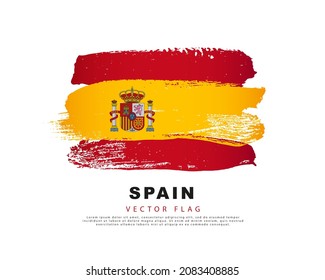 Spain flag. Hand drawn red and yellow brush strokes. Vector illustration isolated on white background. Spanish flag colorful logo.