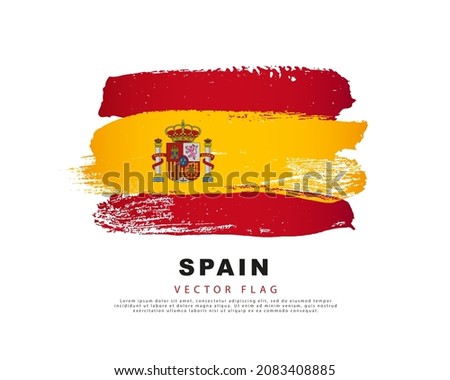 Spain flag. Hand drawn red and yellow brush strokes. Vector illustration isolated on white background. Spanish flag colorful logo.