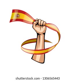 spain flag and hand on white background. Vector illustration