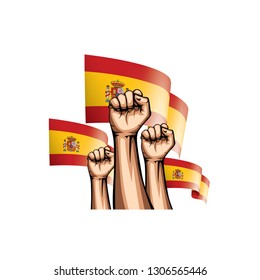 spain flag and hand on white background. Vector illustration