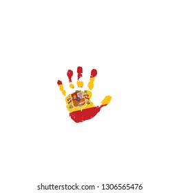 spain flag and hand on white background. Vector illustration