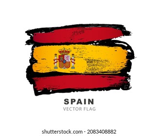 Bandera de España. Pulsaciones de pincel de color dibujadas a mano. Ilustración vectorial aislada en fondo blanco. Logo colorido de la bandera española.