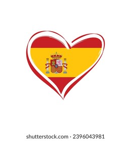 Spain flag with a heart shape, isolated on a white background for Spain Independence Day. Vector illustration.