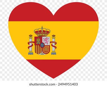 Spain flag in heart shape isolated  on  transparent  background. vector illustration