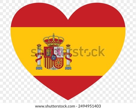 Spain flag in heart shape isolated  on  transparent  background. vector illustration