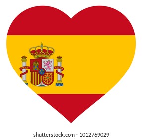 spain flag in heart vector illustration sign. Flag of spain in the shape of Heart with contrasting contour, symbol of love for his country or valentine day, patriotism.