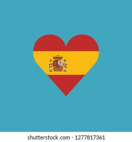 Spain flag icon in a heart shape in flat design. Independence day or National day holiday concept.